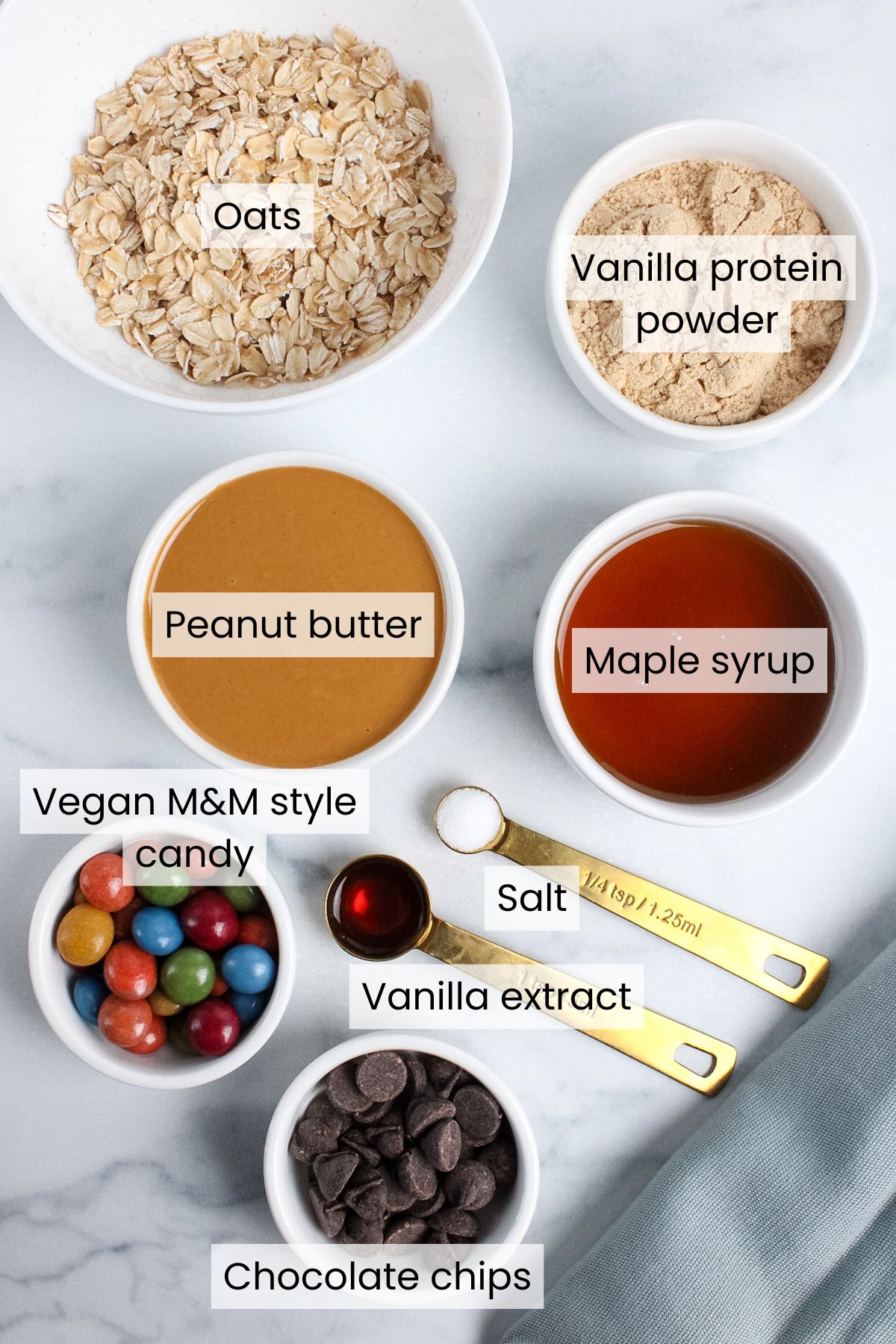 Ingredients needed to make monster cookie energy balls.